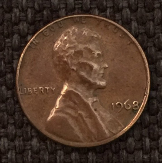 1968 P Lincoln penny, actual coin in picture, free shipping.