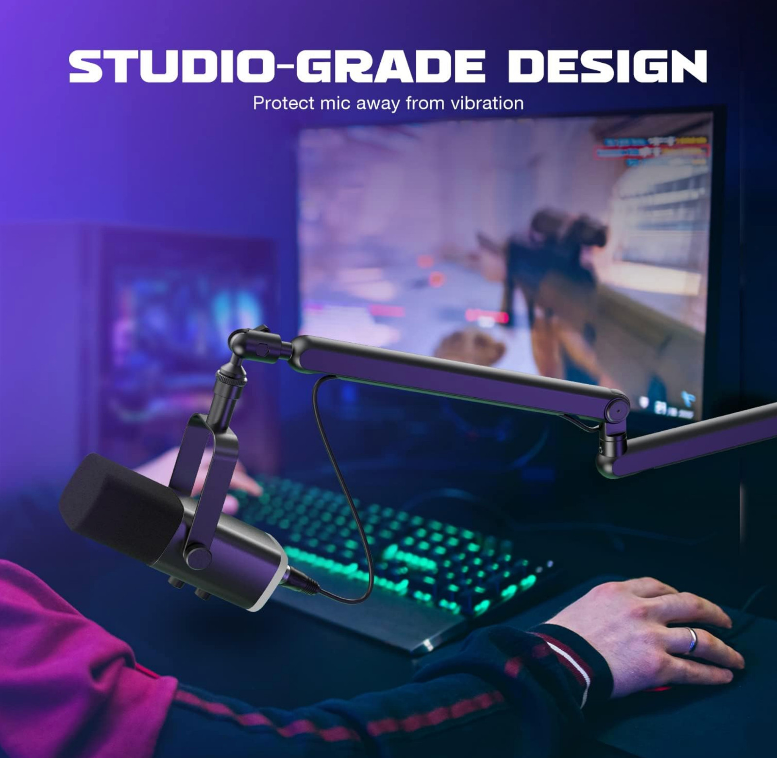Microphone Boom Arm, Low Profile Mic Arm with Cable Management Channels