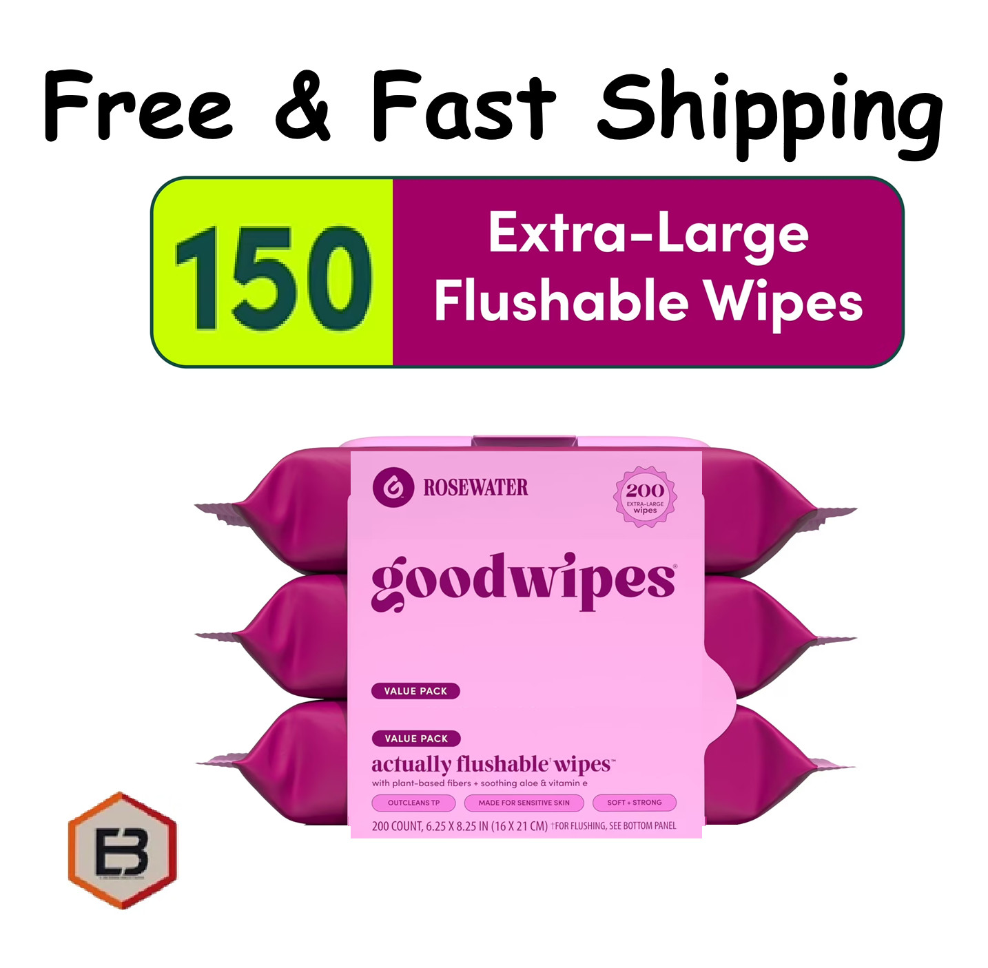 Goodwipes Flushable Wipes Rosewater Scent 3 Pack, 150 Total Wipes