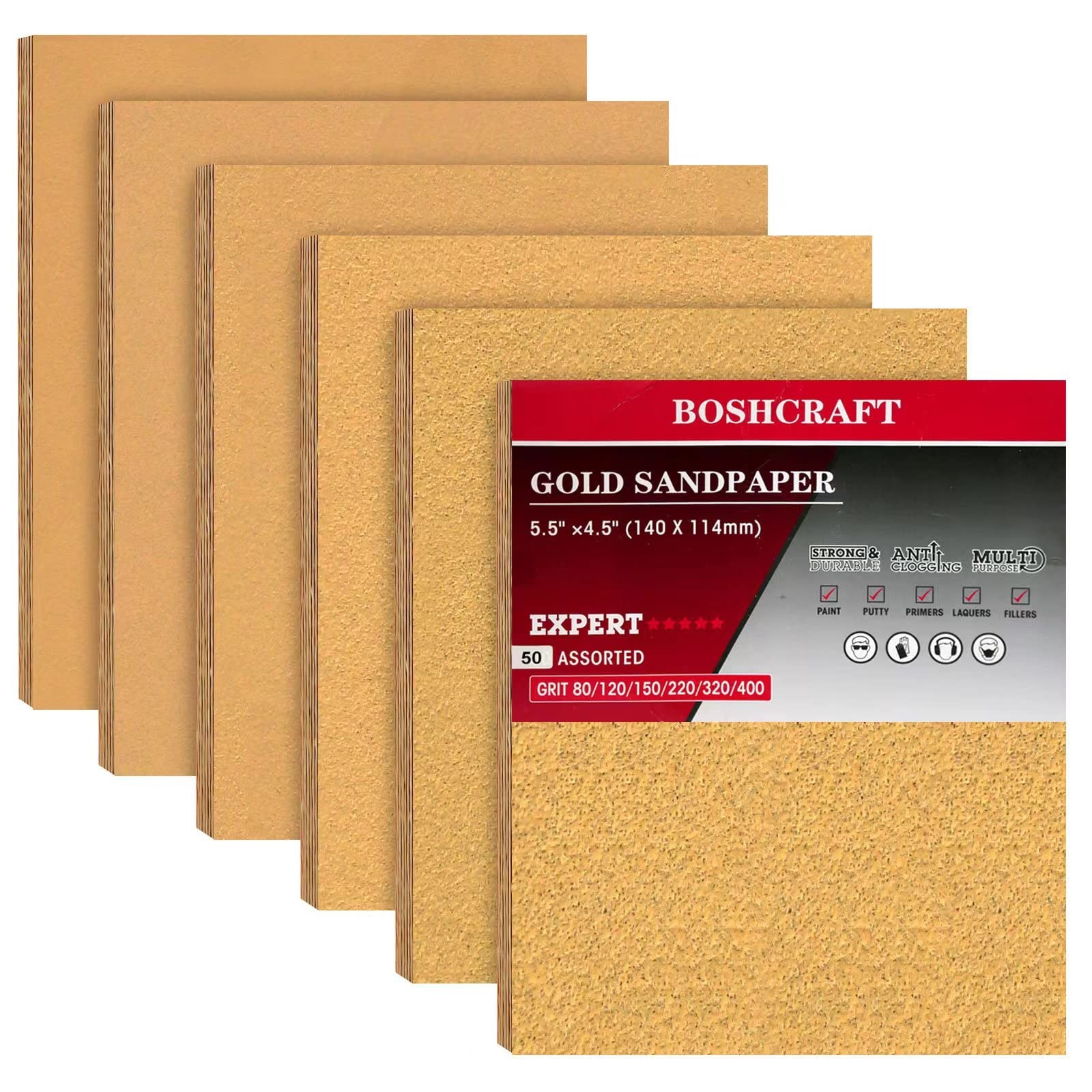 BOSHCRAFT 50 Pcs 1/4 Sheet Sandpaper, Premium Sand Mixed Grit-paper, Assorted