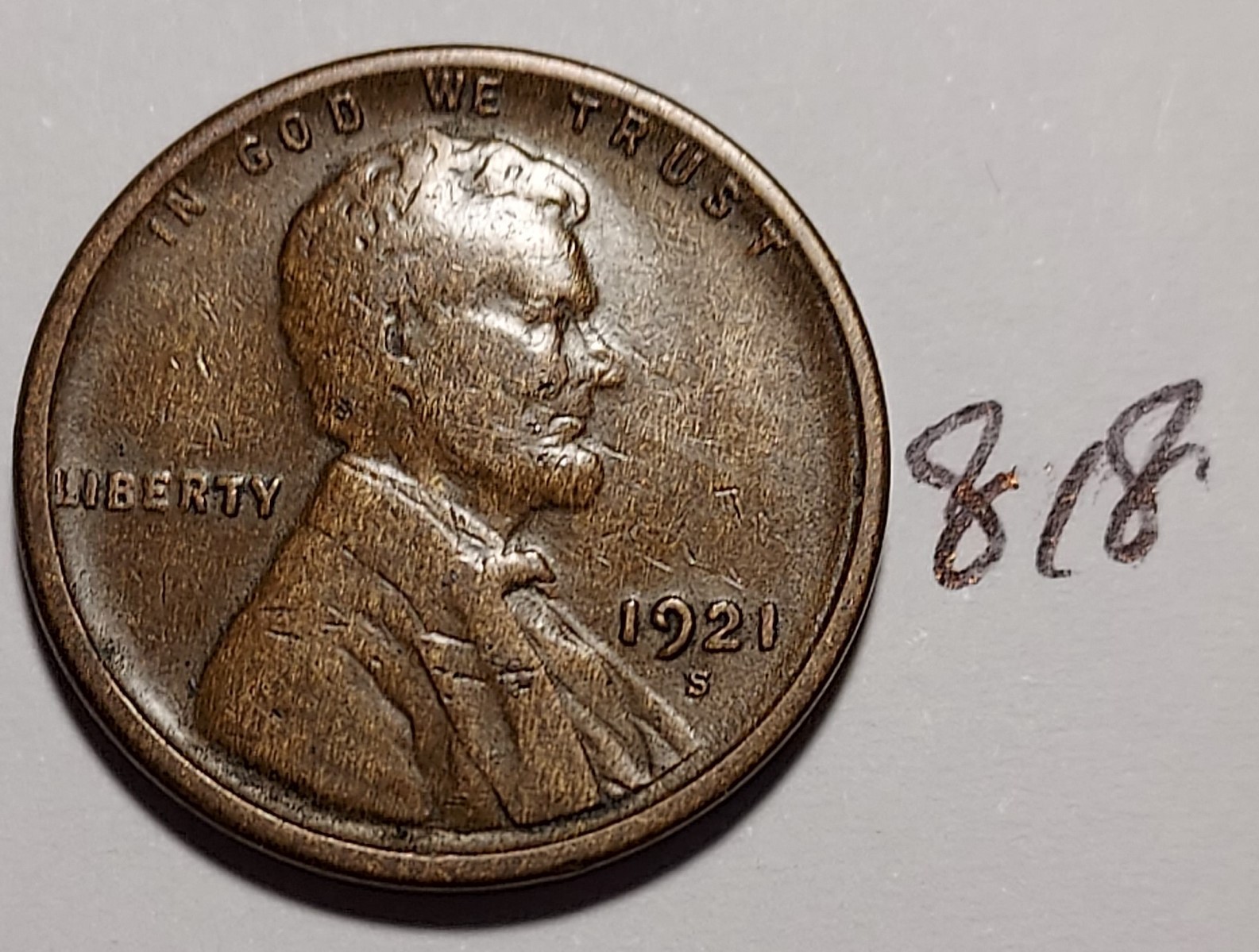 1921-S Lincoln Wheat Cent  BELOW FINE #818