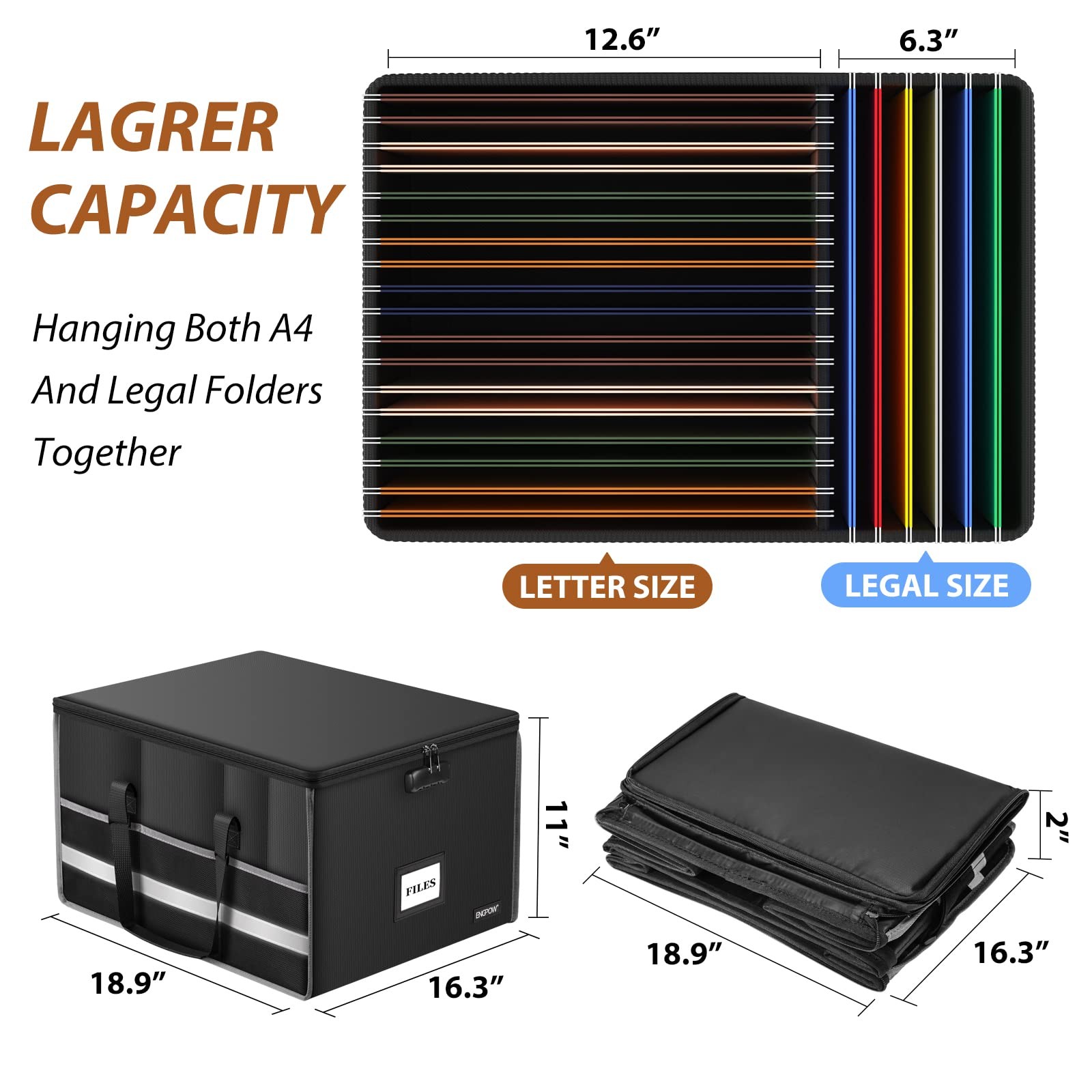 Fireproof Document Box with Lock, File Storage Organizer Box with Inserts ＆Me...