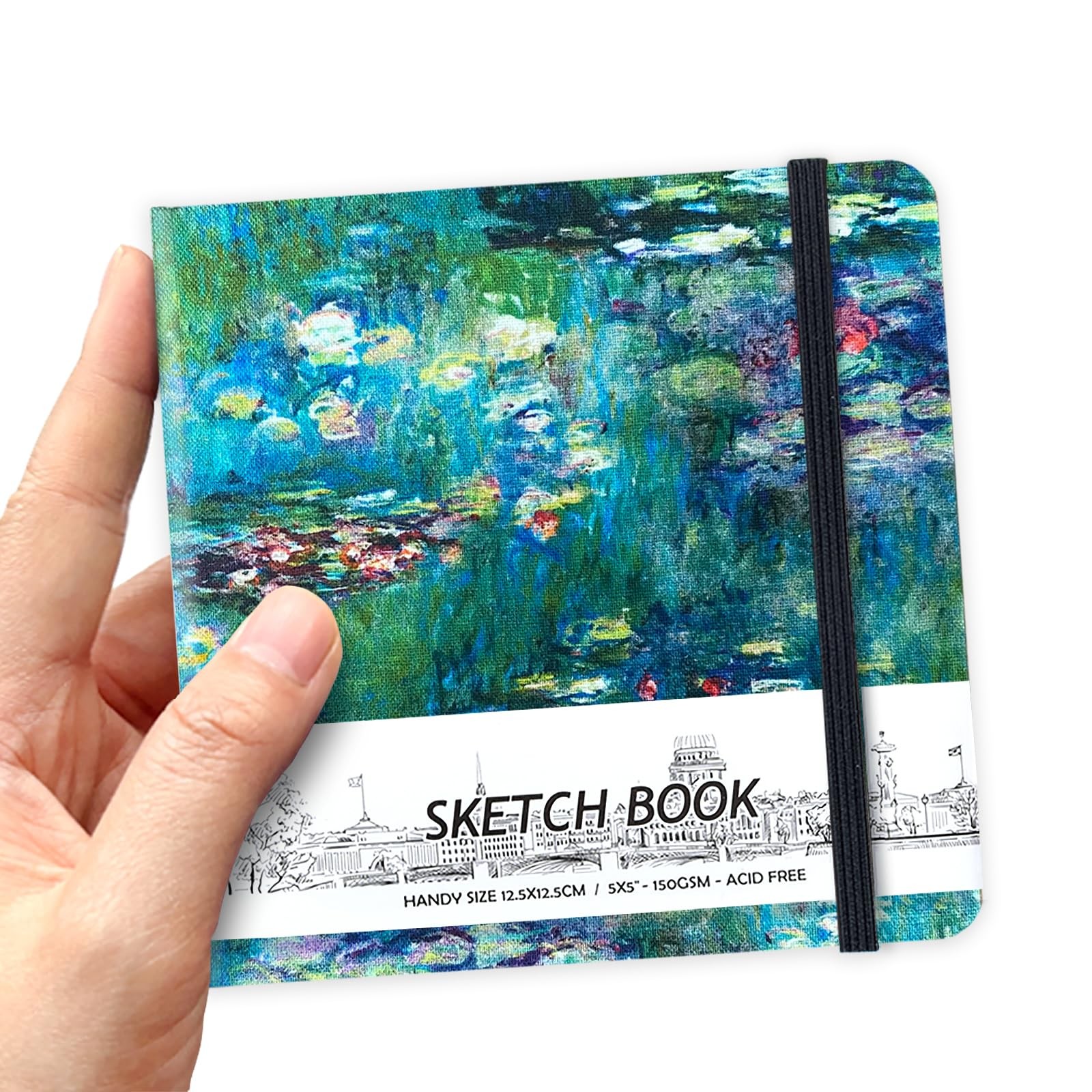 5" x Square Handy Pocket Hardcover Cloth Cover 150gsm-oil painting pond