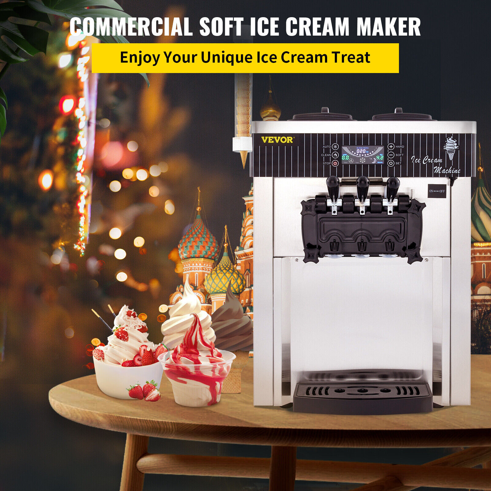 🔥VEVOR 20-28L/H Soft Serve Ice Cream Machine Countertop Yogurt Makers 3 Flavor