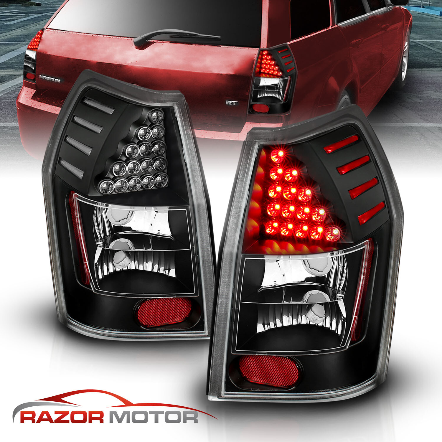 2005 2006 2007 2008 For Dodge Magnum Black LED Tail Lights Rear Brake Lamps Pair