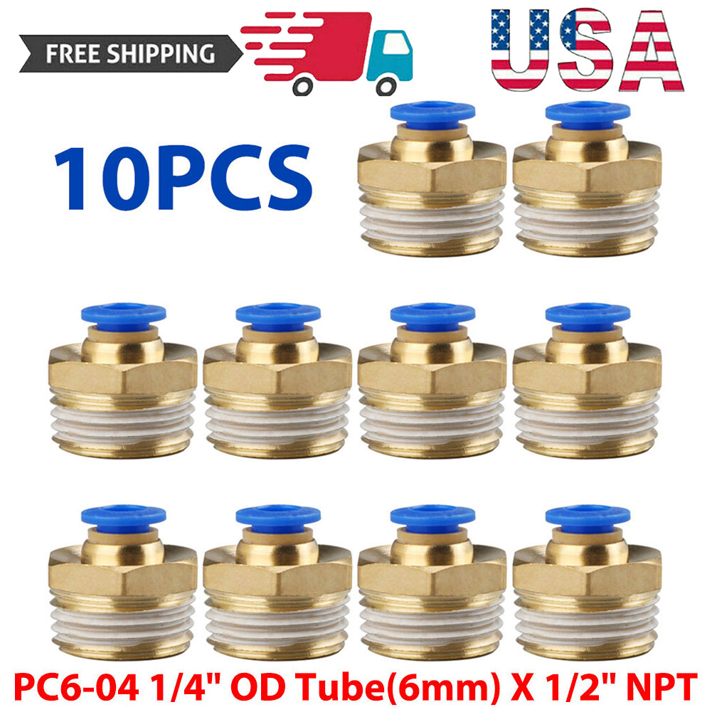 10 Pcs Pneumatic Push To Connect Fitting 1/4" Tube OD X 1/2 NPT Male Connector