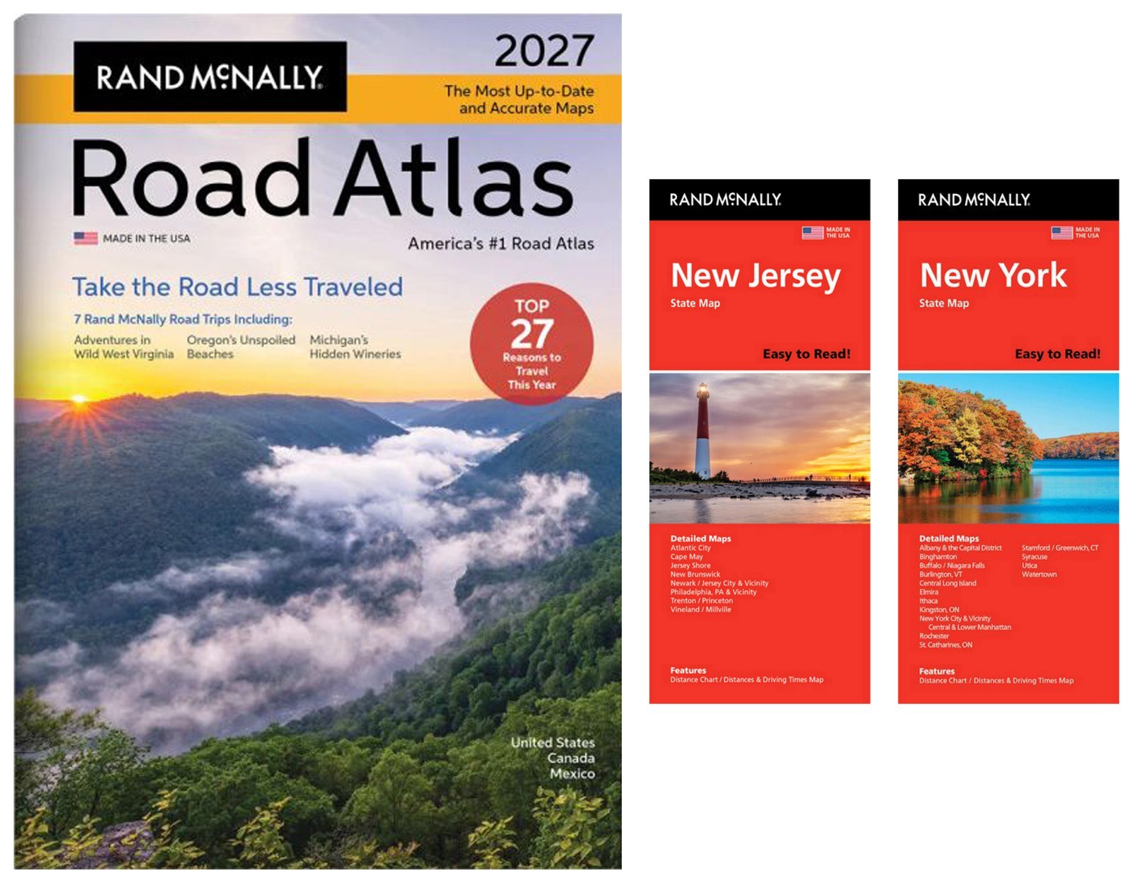 Rand McNally 2027 Road Atlas with Easy-to-Read New Jersey & New York State Maps
