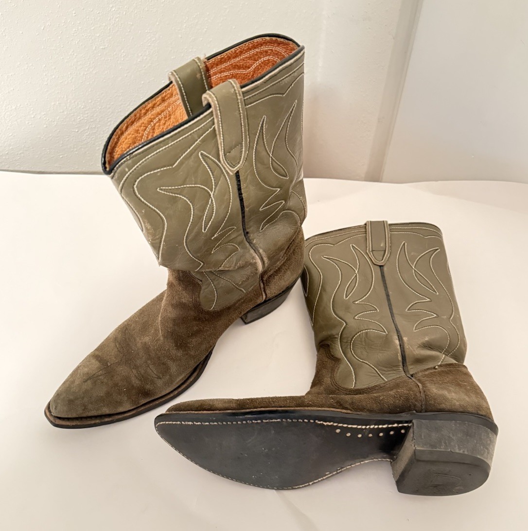 Made In USA Mustang Olive/Tan Western Stampede Boots Women’s Size US 10.5