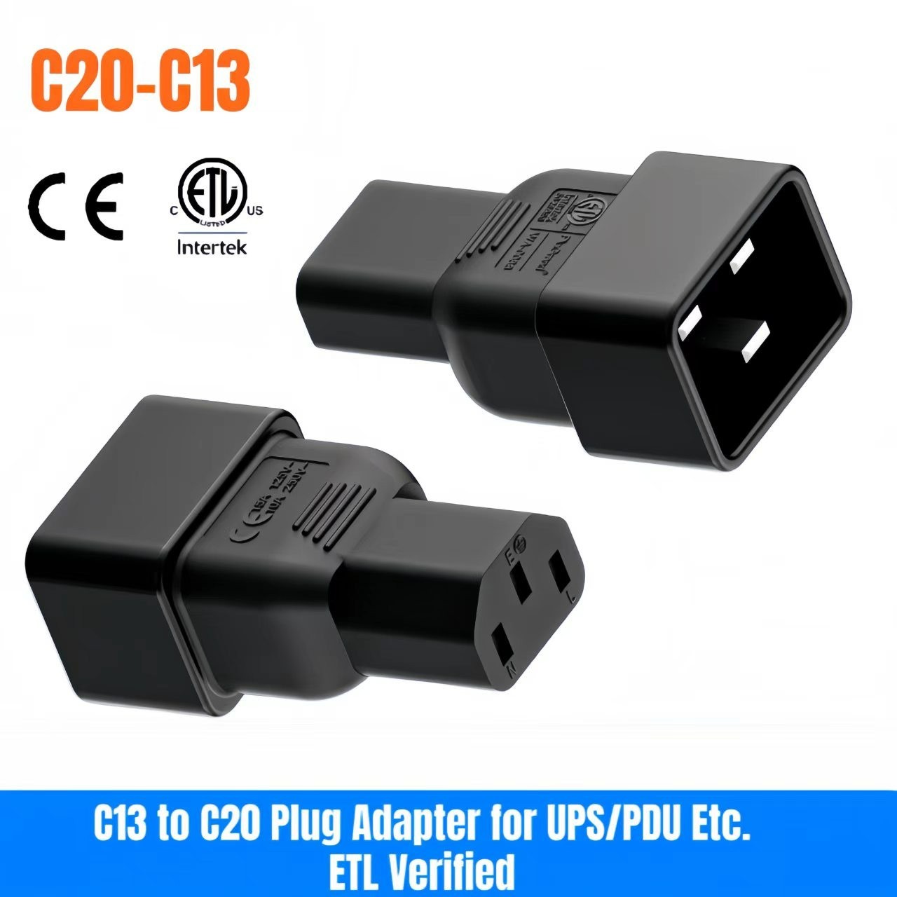 ETL Verified C20 to C13 Power Adapter C13 to C20 Plug Adapter for UPS/PDU Etc.