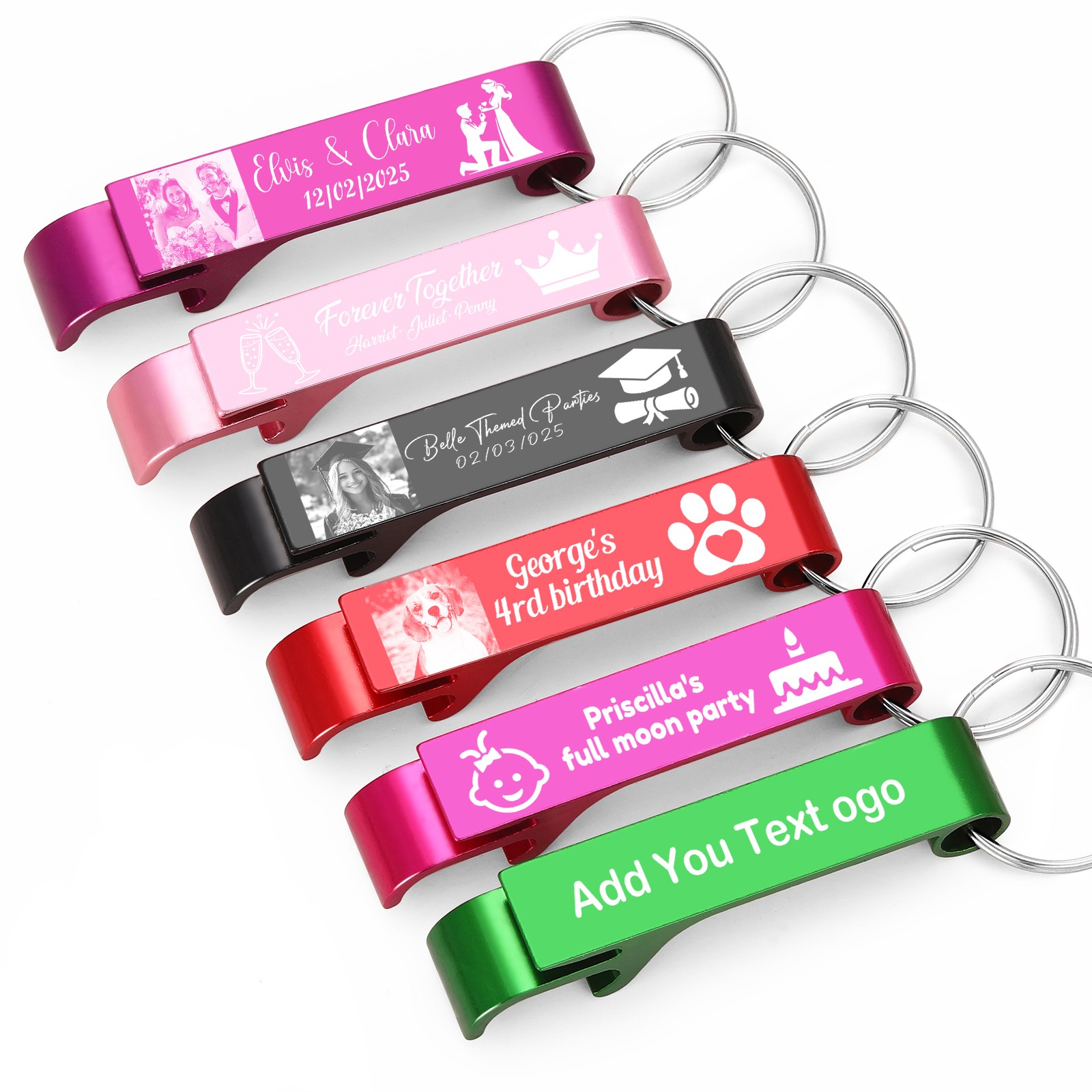 100pcs Personalized Bottle Opener Keychain Bulk Custom Engraved Text/Logo/Photo