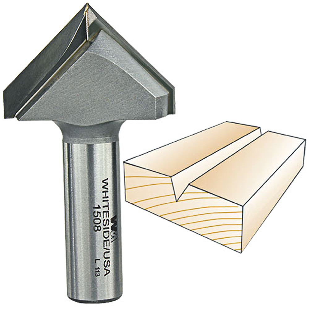 WHITESIDE #1508 90 DEGREE V-GROOVE BIT - 1/2" SH X 1-1/2" CD X 3/4" PL