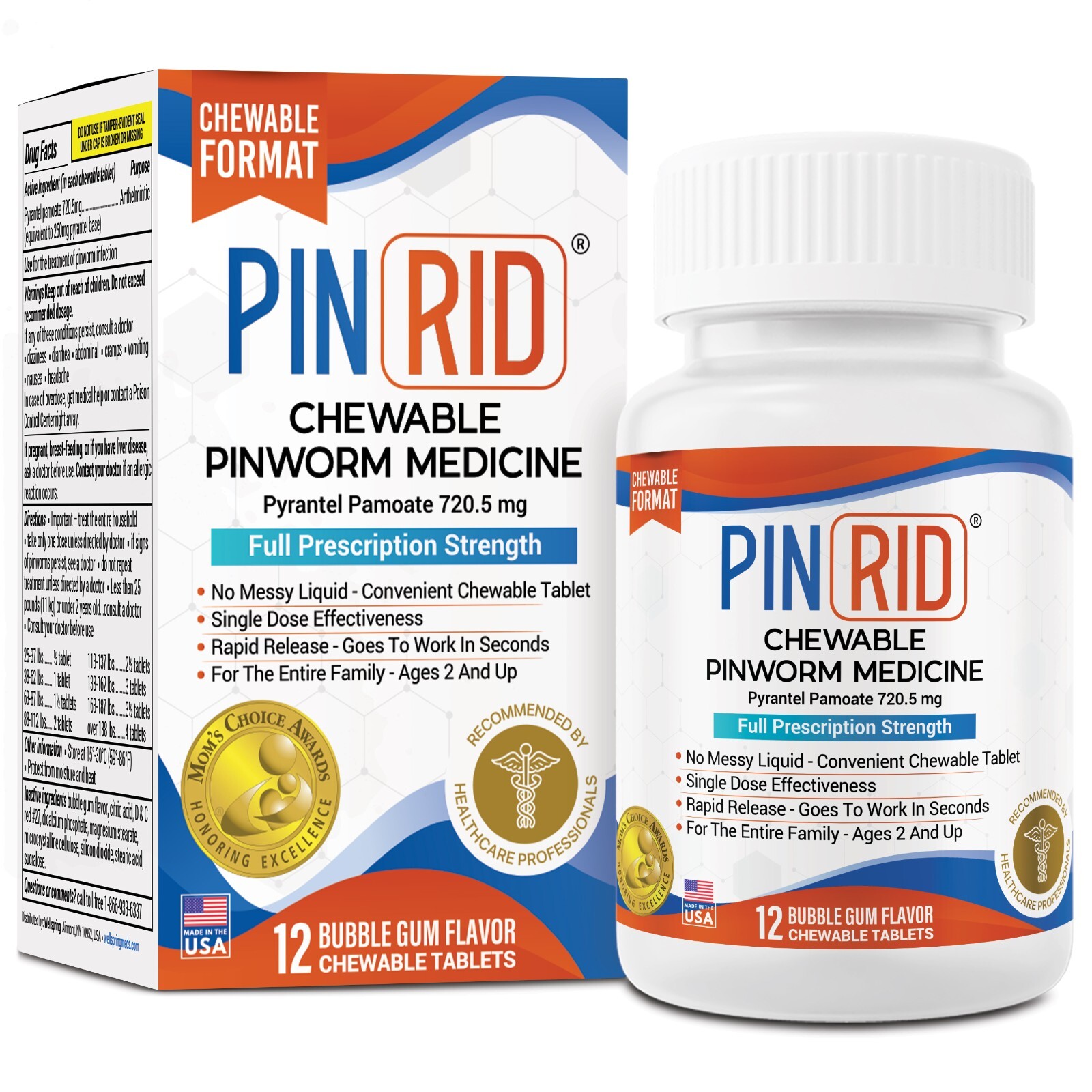 PinRid Pinworm Medicine | Pyrantel Pamoate Dewormer | 12 Tablets Exp 4/28