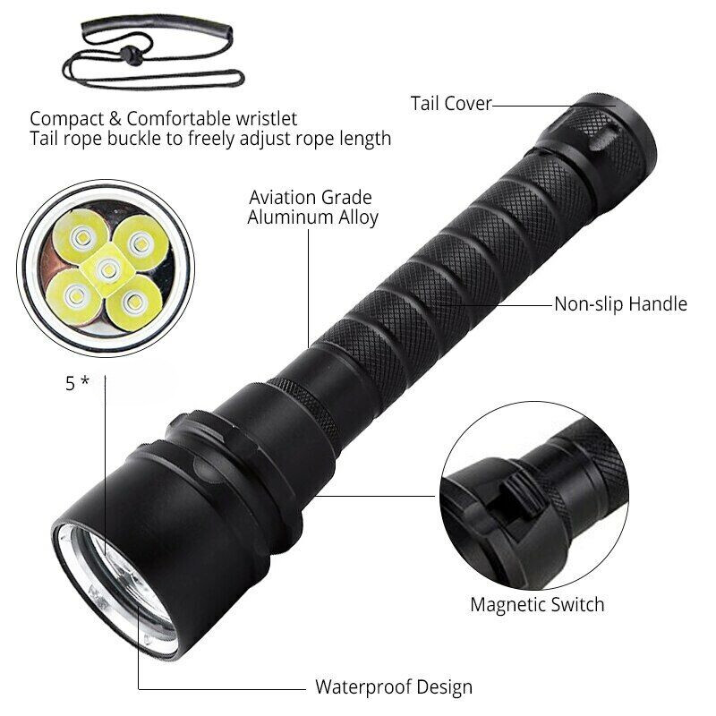 290000lm 5* LED Diving Flashlight Torch Scuba UnderWater Lantern Light