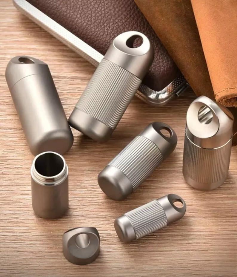 Titanium Waterproof Pill Holder Case Organizer Container Portable Keychain EDC