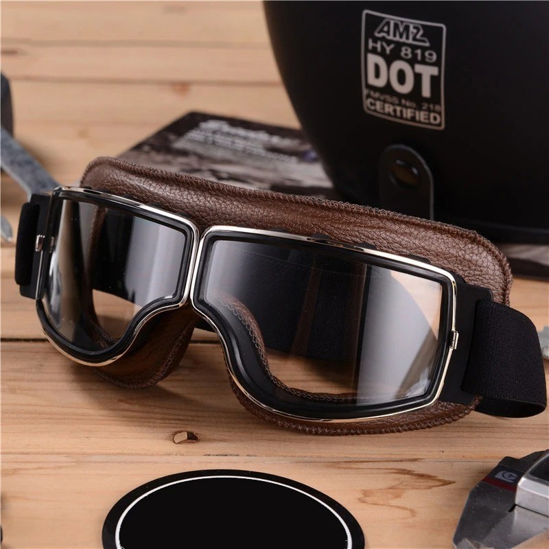 New Motorcycle Goggles Fit Over Glasses For Men Vintage Leather Riding Glasses**