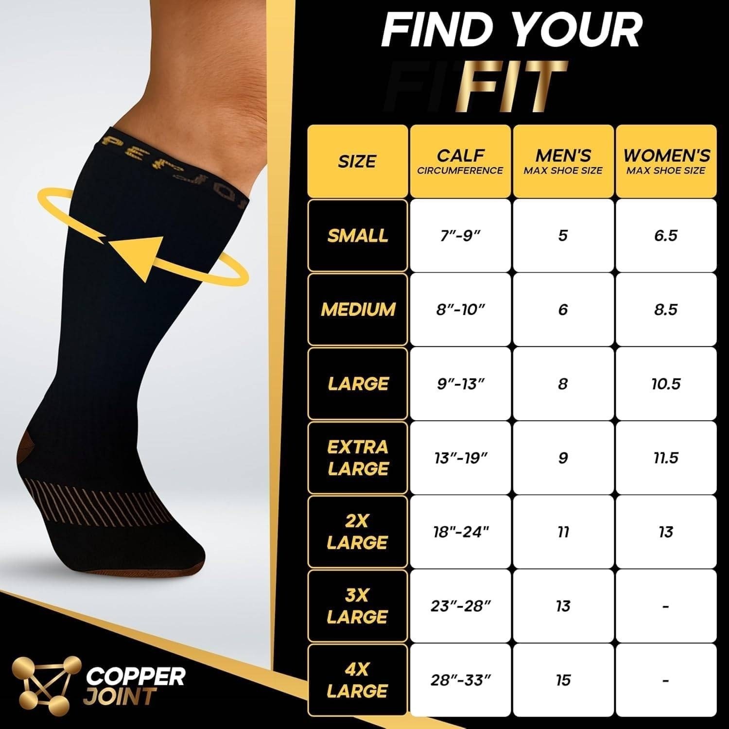 CopperJoint Long Compression Socks L-XL Black Copper Infused Unisex Knee High