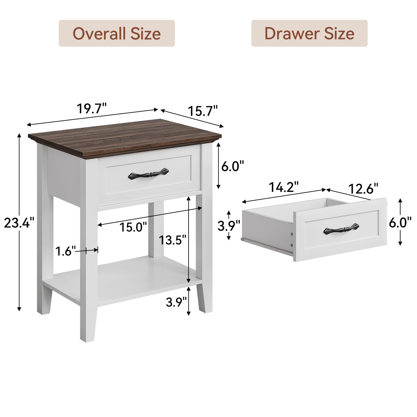 Nightstands Set of 2, End Table with Drawer, Side Table for Spaces, White
