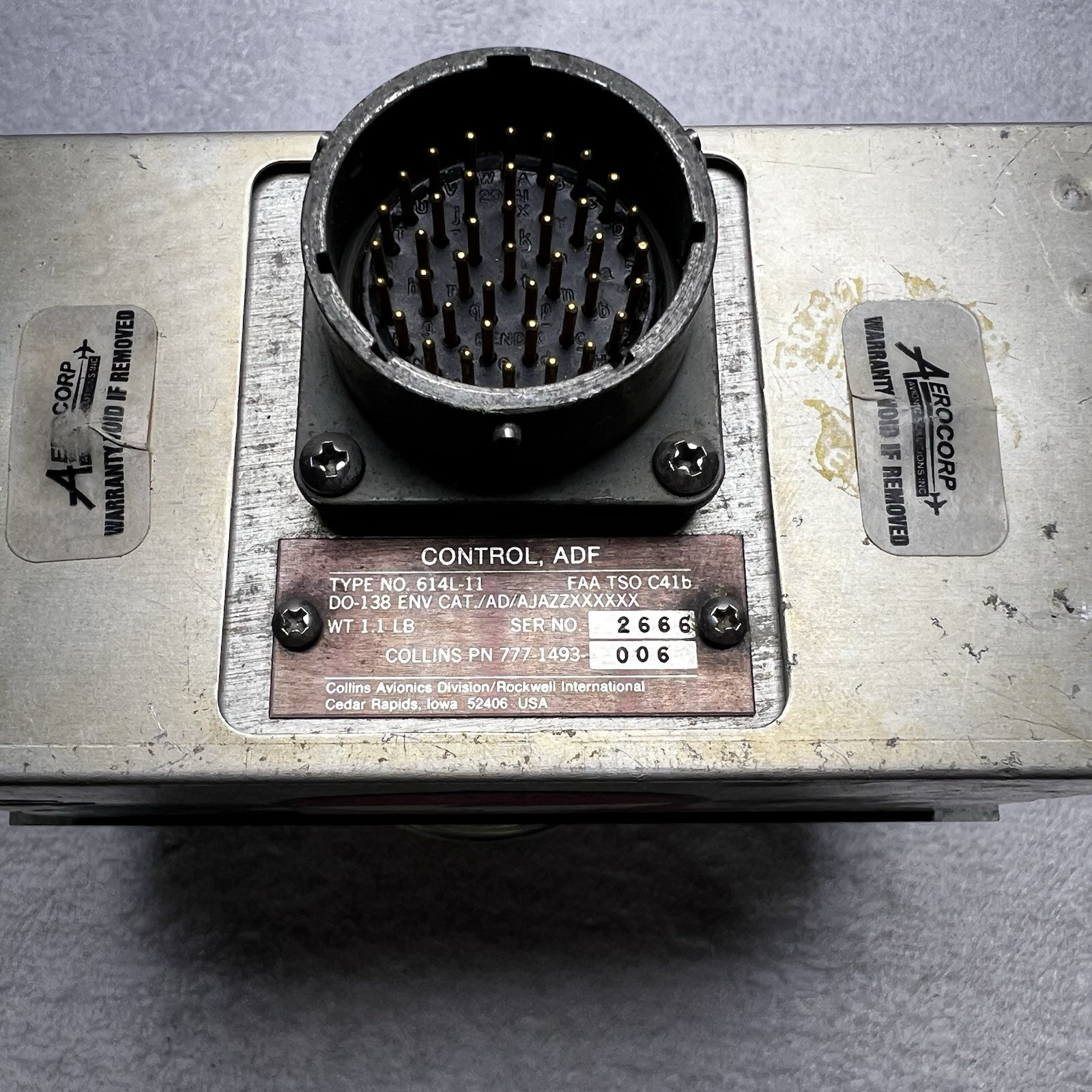 Collins 614L-11 ADF Control Panel PN 777-1493-006