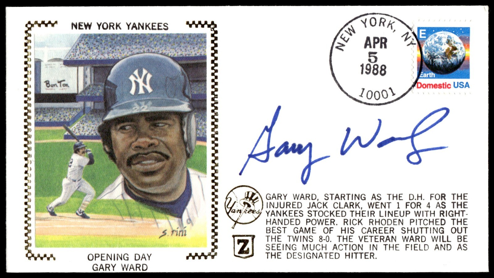 Gary Ward Signed 1st Day Envelope AUTO Photo Cachet MLB NY Yankees/M. Twins '88!