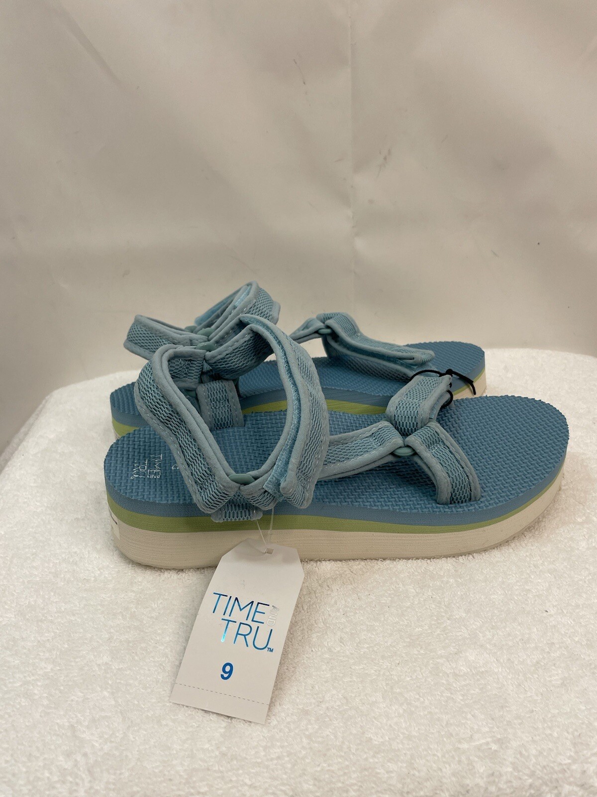 Time and Tru Women's Blue Hook & Loop Platform Nature Sandal