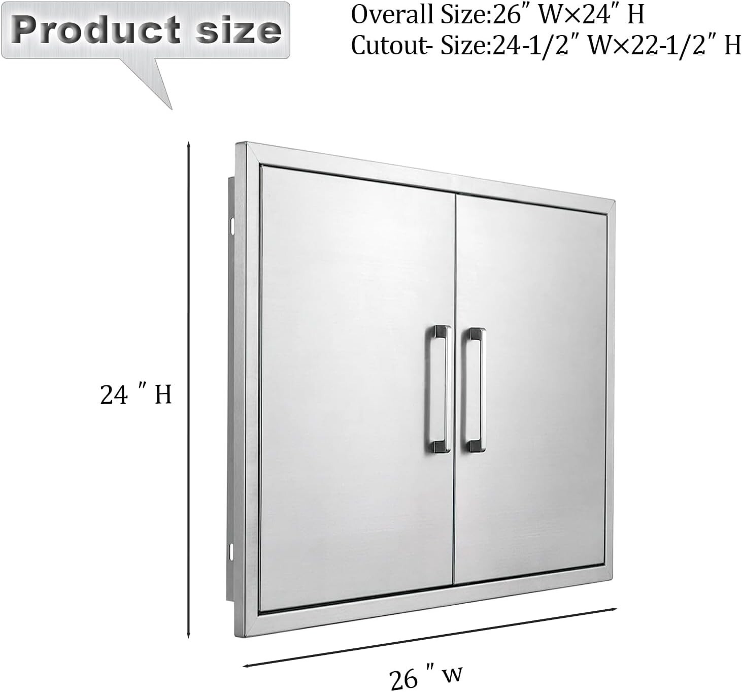 26 x 24 Inch Outdoor Kitchen Door 304 Stainless Steel Double Access Cabinet Door