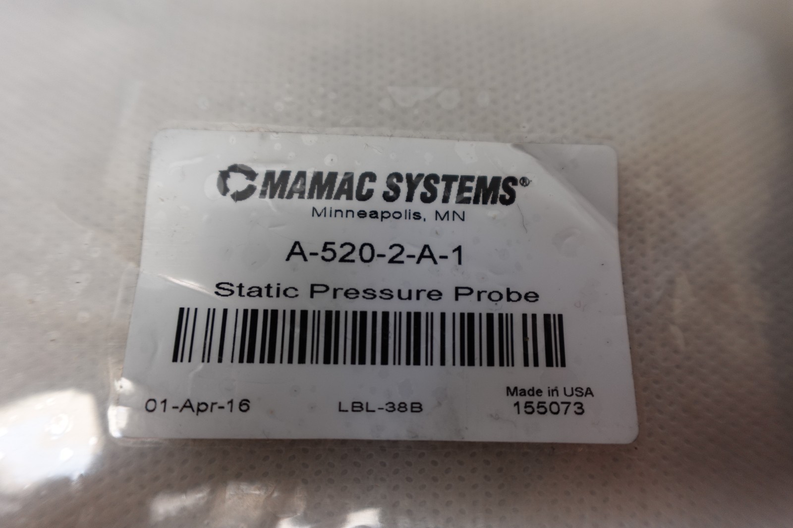 Mamac Systems 8" Static Pressure Probe A-520-2-A-1 ~ NOS ~ Same Day Shipping
