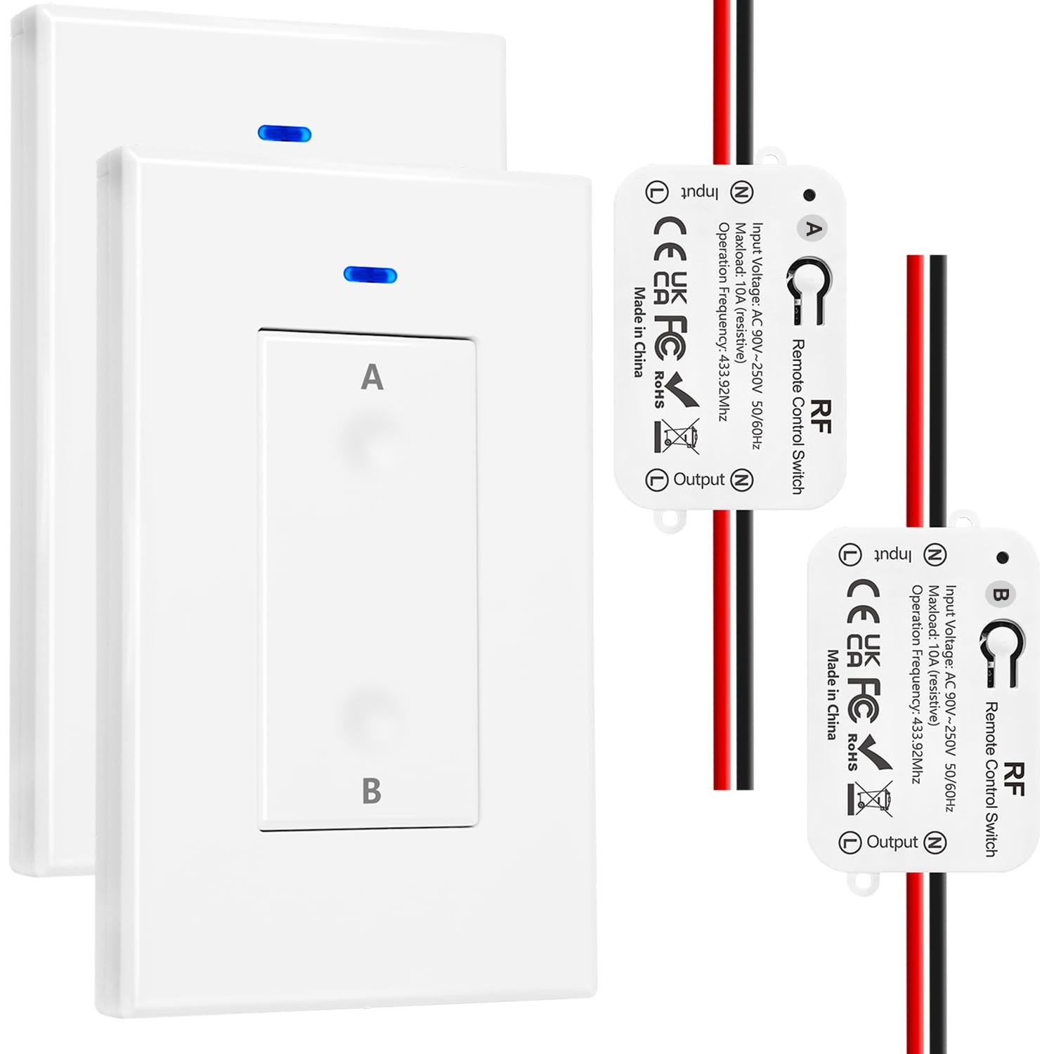AC 110V 120V 220V 240V Wireless Remote Control Light Switch 1500W 1 Channel 4...