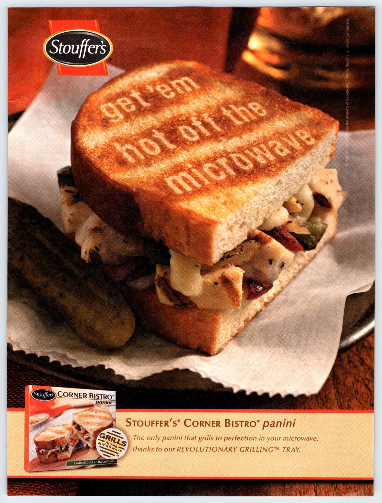 2007 STOUFFER'S CORNER BISTRO PANINI 7.75"X10.5" Magazine Ad M640
