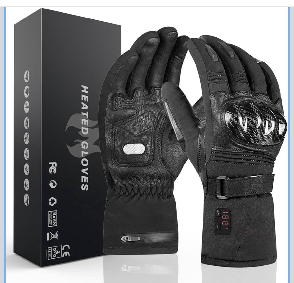 Heated Motorcycle Gloves for Men Women, 5V 5000mAh Rechargeable Battery, XXL