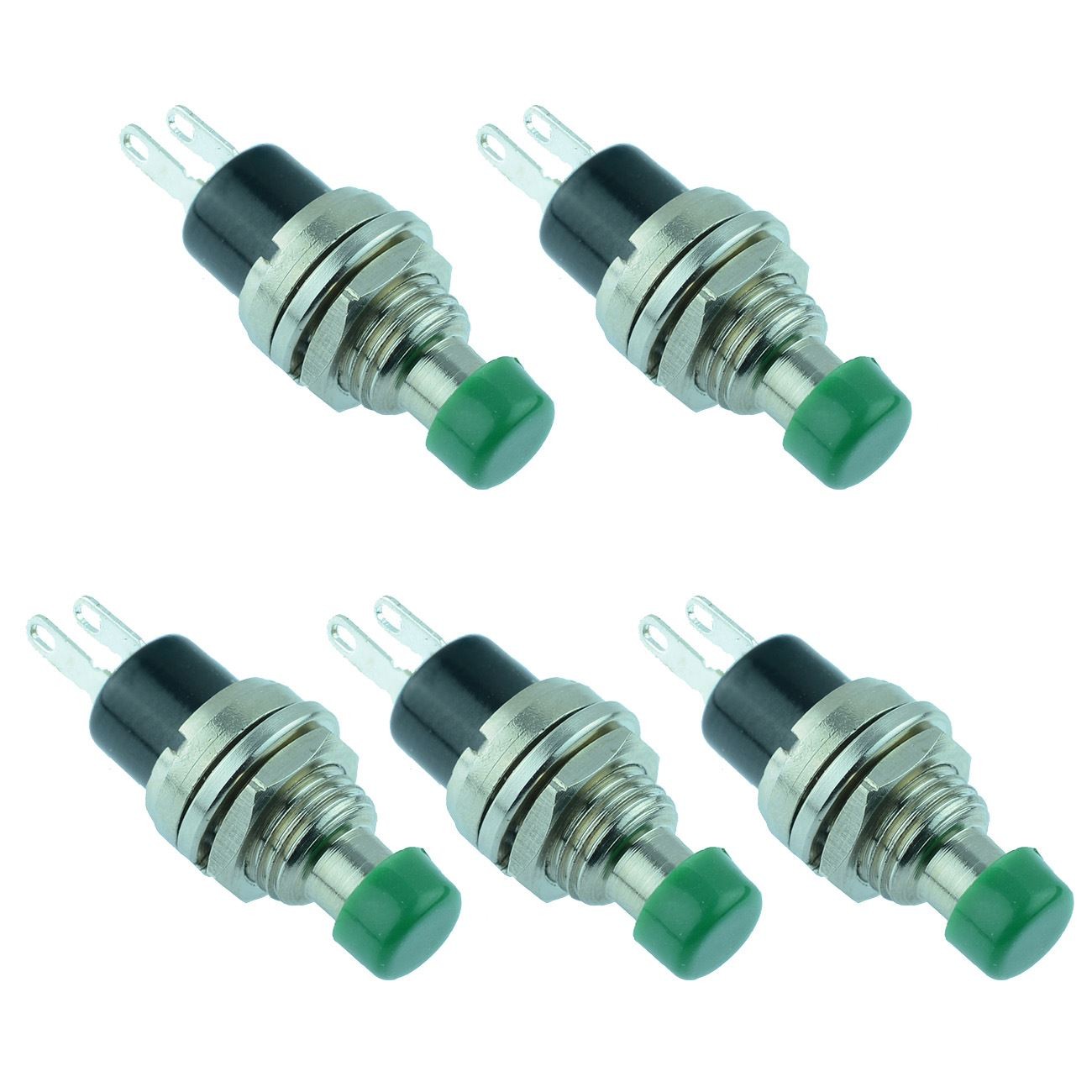 5 x Green Off-(On) Miniature Metal Push Button Switch SPST