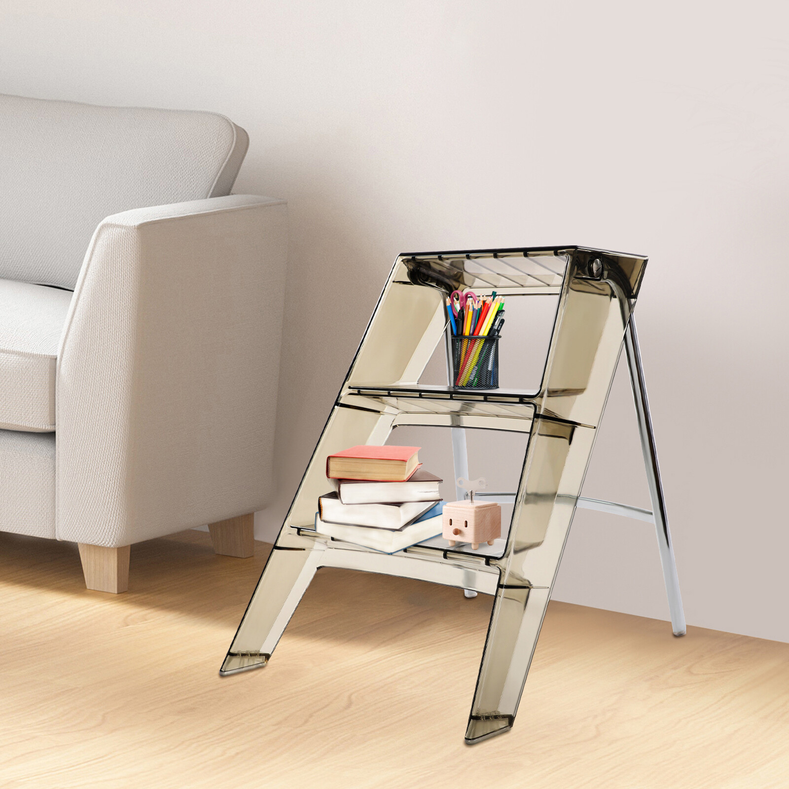 3 Step Ladder Folding Step Stool Modern Folding Step Stool for Adults 44*52*63cm