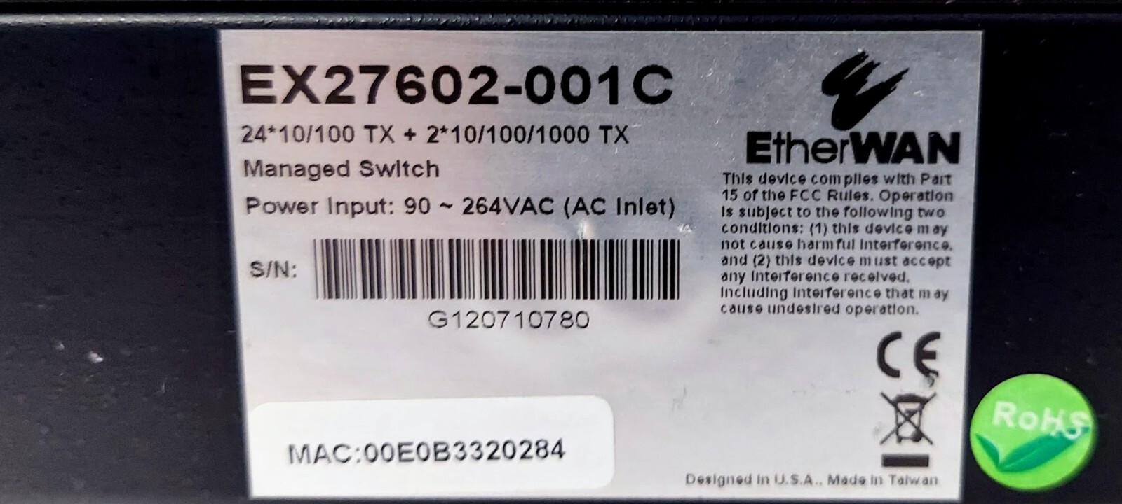 EtherWAN EX27602-001C Managed Switch