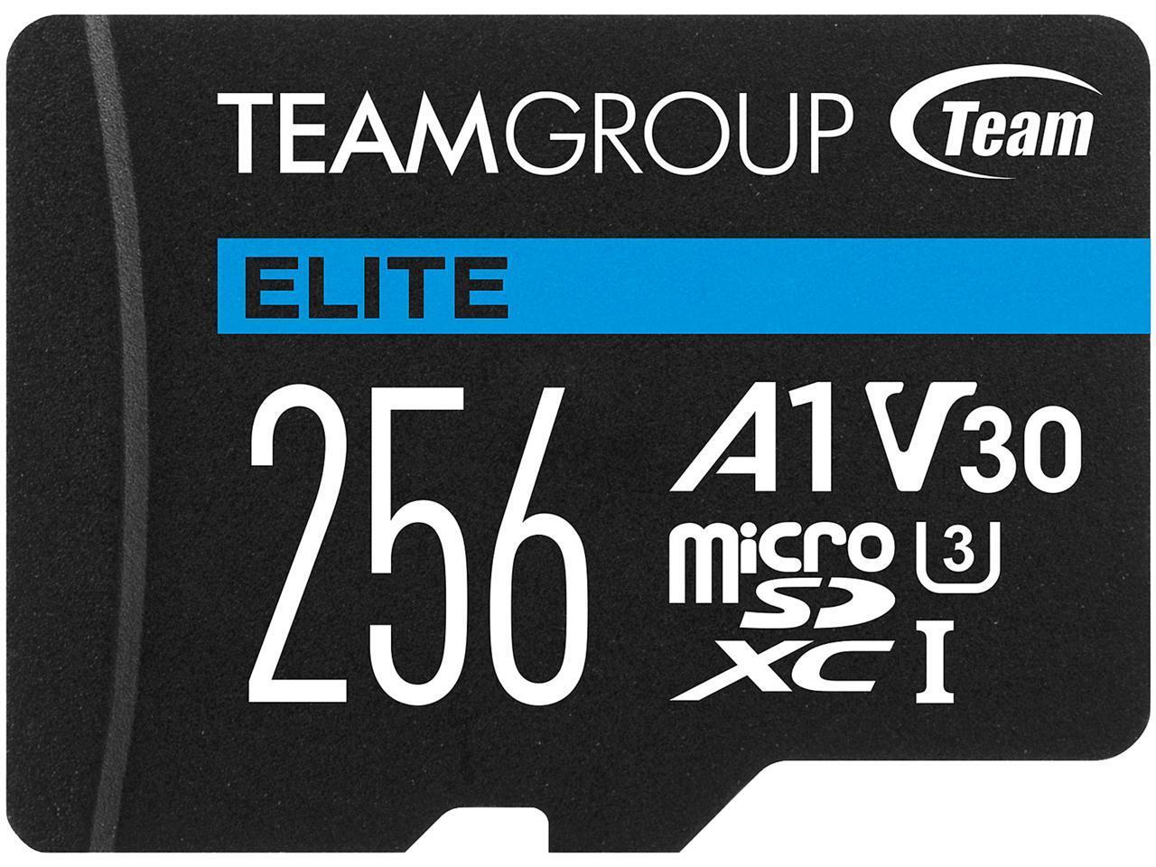 Team Group 256GB Elite microSDXC UHS-I U3, V30, A1, 4K UHD Micro SD Card w/ a...