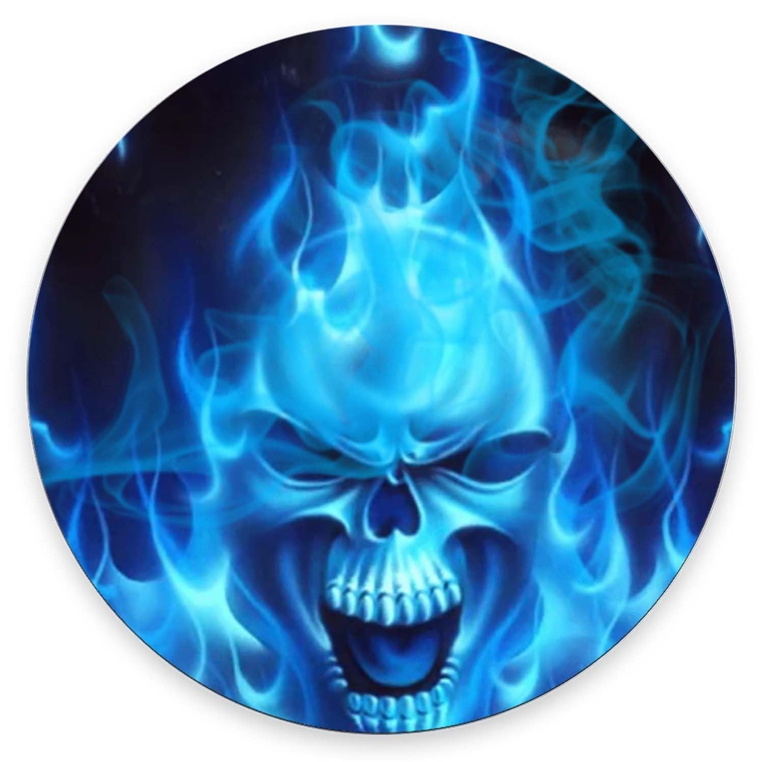 Mouse Pad, Blue Flaming Skull Mouse Pad, Mouse Mat Round Mouse Pad Non-Slip R...