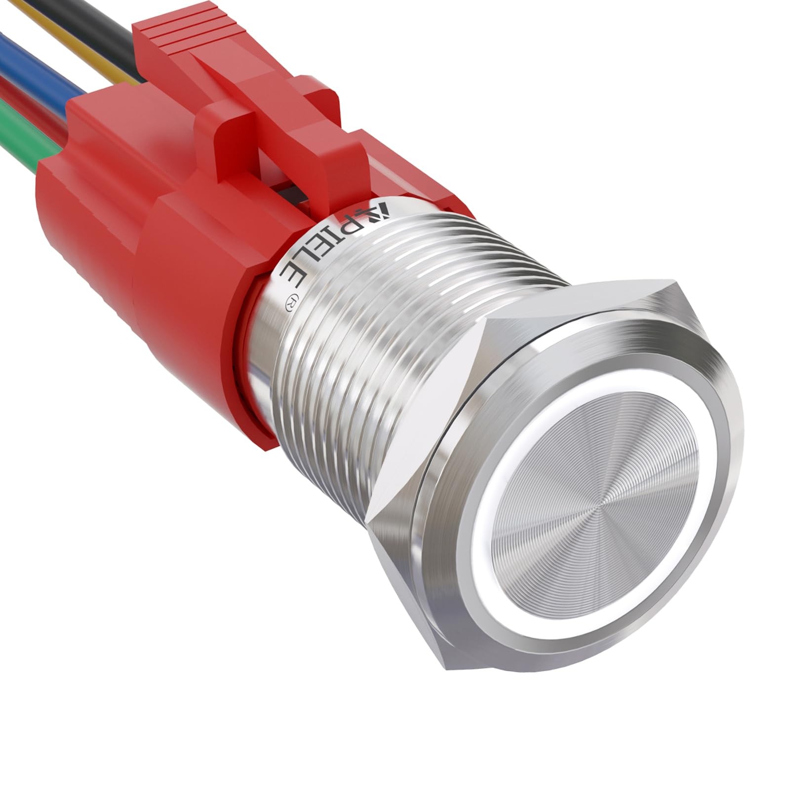 APIELE 16mm Latching Push Button Switch 12V DC Angel Eye Halo Ring LED Metal ...