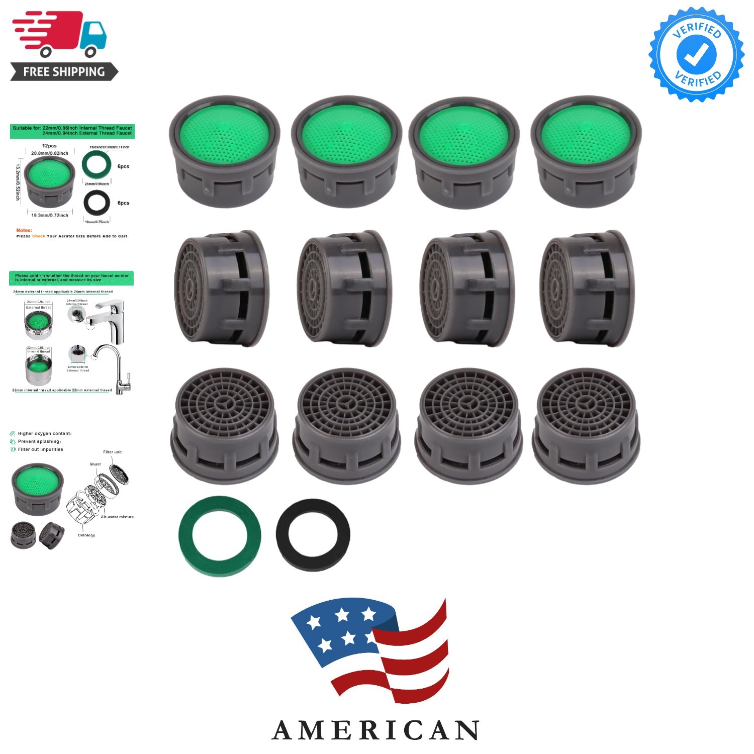 Faucet Aerator, Flow Restrictor Insert, Sink Aerator Replacement Parts for Ba...