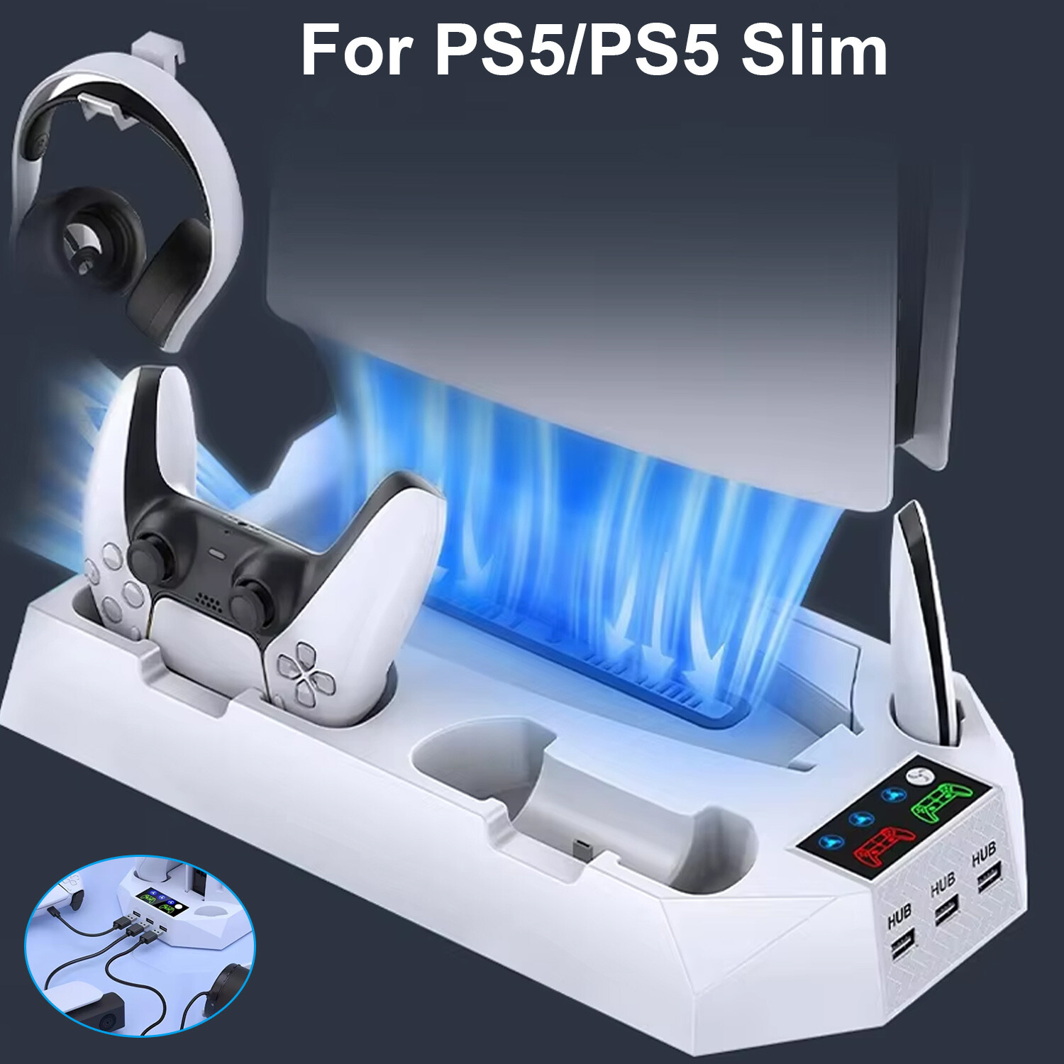 PS5/PS5 Slim Stand and Cooling Station with Controller Charging Station