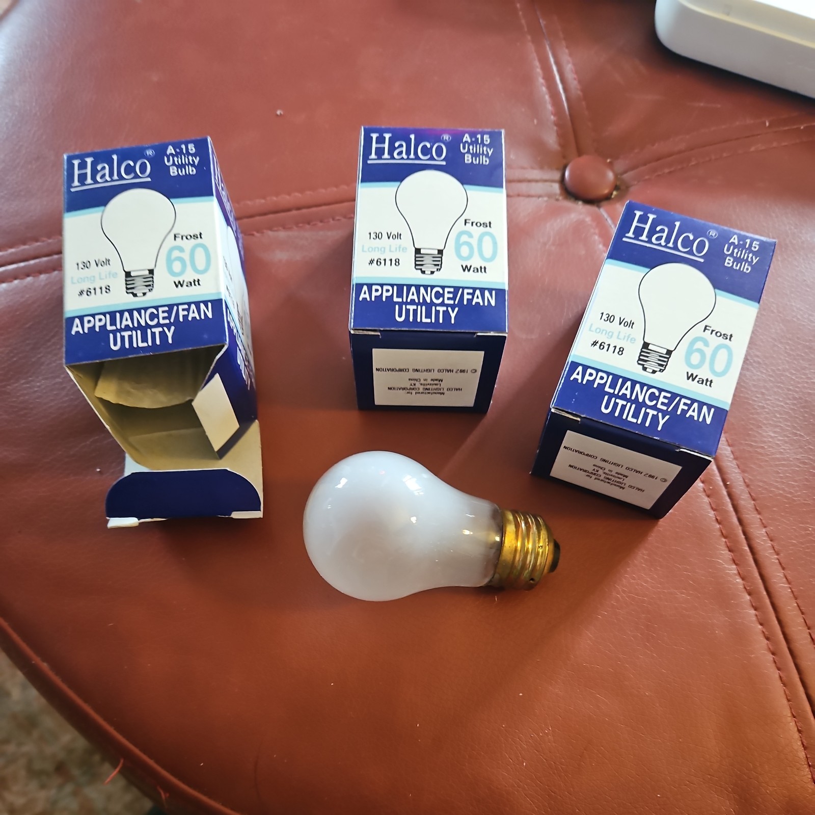 LOT of (3) HALCO 60 WATT, A-15 APPLIANCE, FAN, UTILITY BULBS, A15FR60 FROST