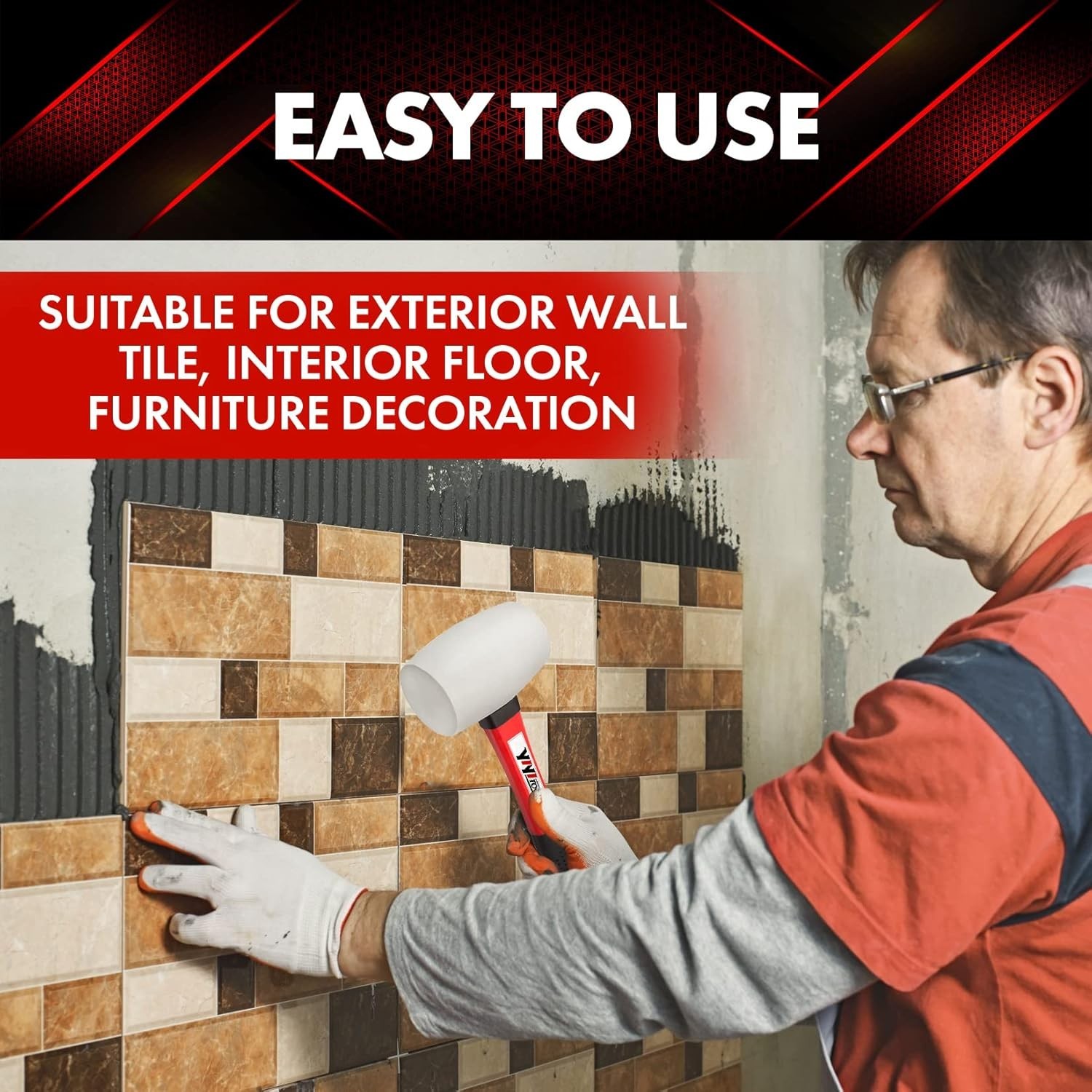 Versatile 16oz Rubber Hammer - Ergonomic Fiberglass Handle for All Projects