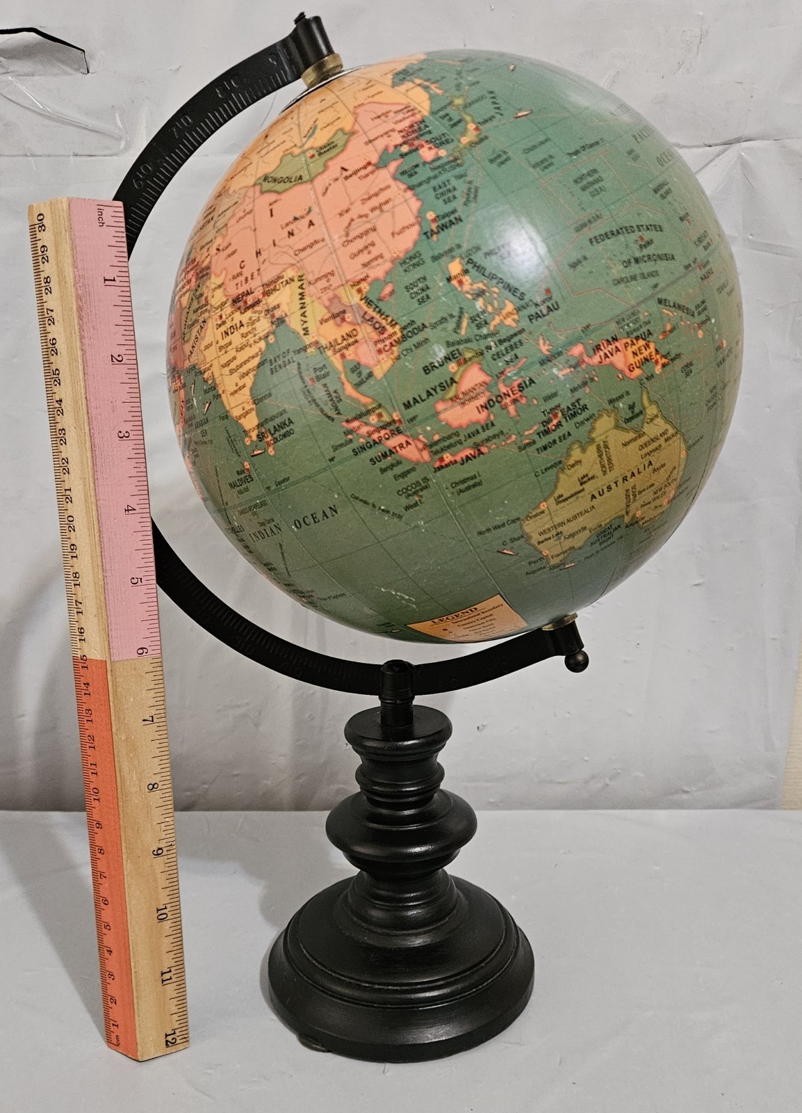 Legend Spinning Globe Desktop Tabletop Black Wood Base Base