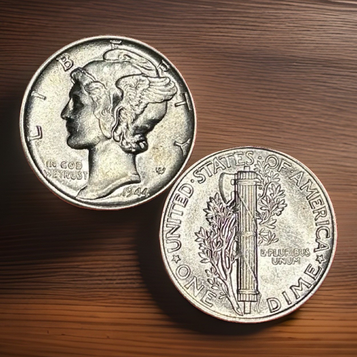 1944 Mercury Dime (Philadelphia Mint) – 90% Silver Winged Liberty Head