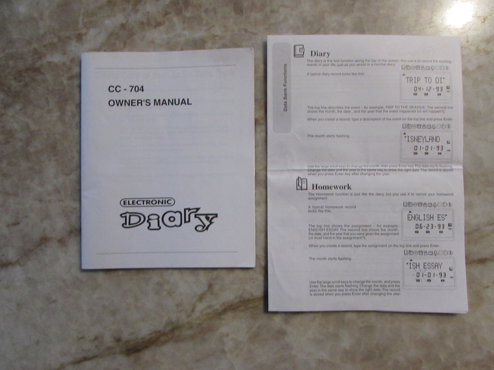 Original Electronic Diary, CC-704 Owner's Manual, VG Cond,