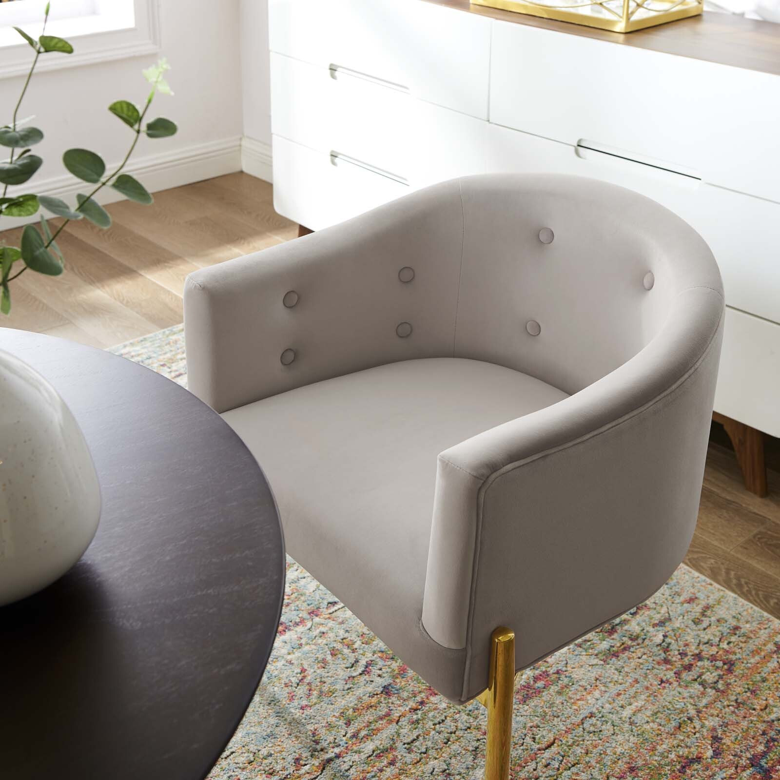 Modway Savour Tufted Performance Velvet Accent Chair in Light Gray