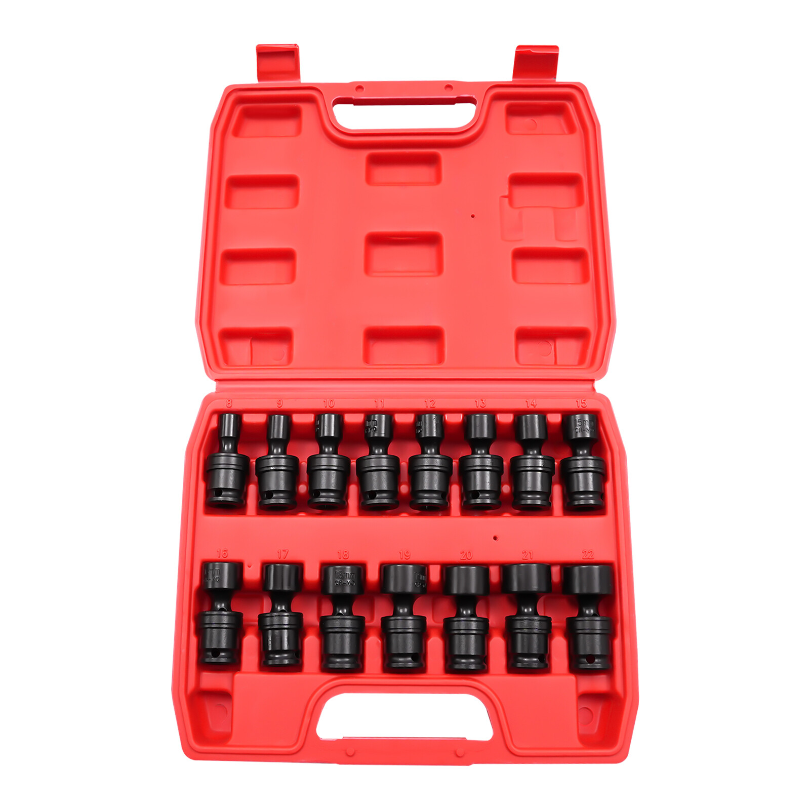 15PCS Universal Joint Socket Set 8-22mm Socket Set Swivel Socket Set 3/8" w/Case