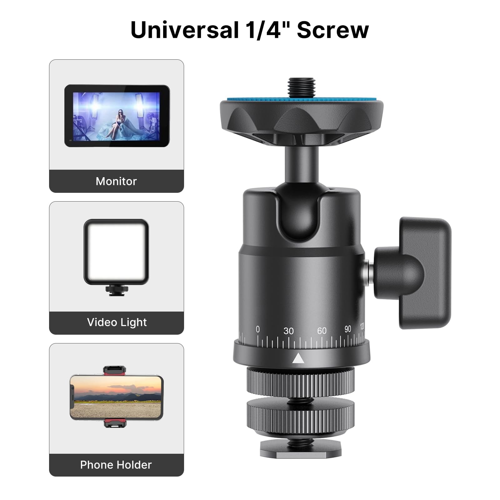 Mini Ball Head, rubesee Panoramic Camera Tripod Head with 1/4" Screw black