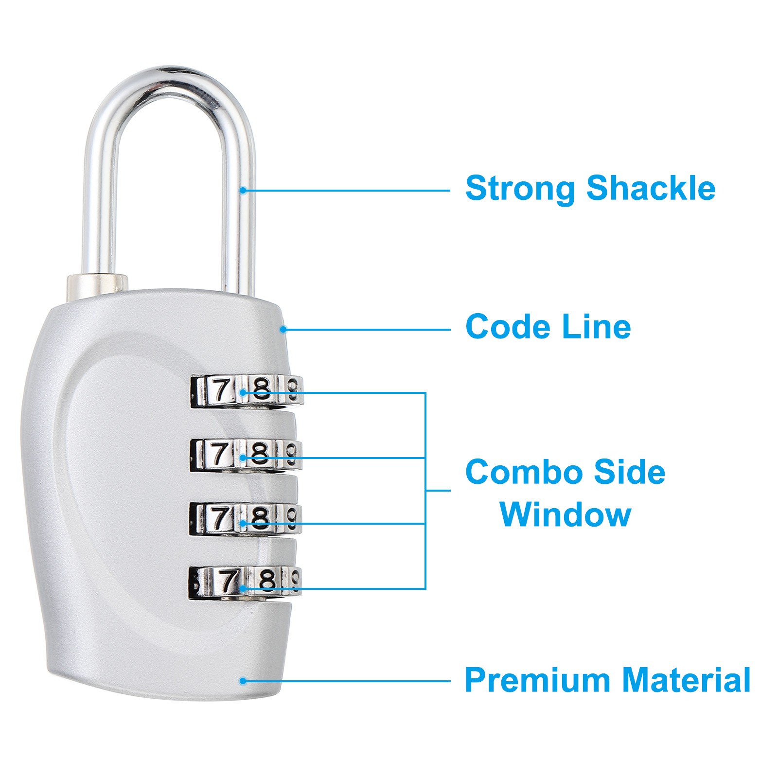 Combination Lock, 4 Digit Outdoor Padlock Waterproof Locker Lock, Silver