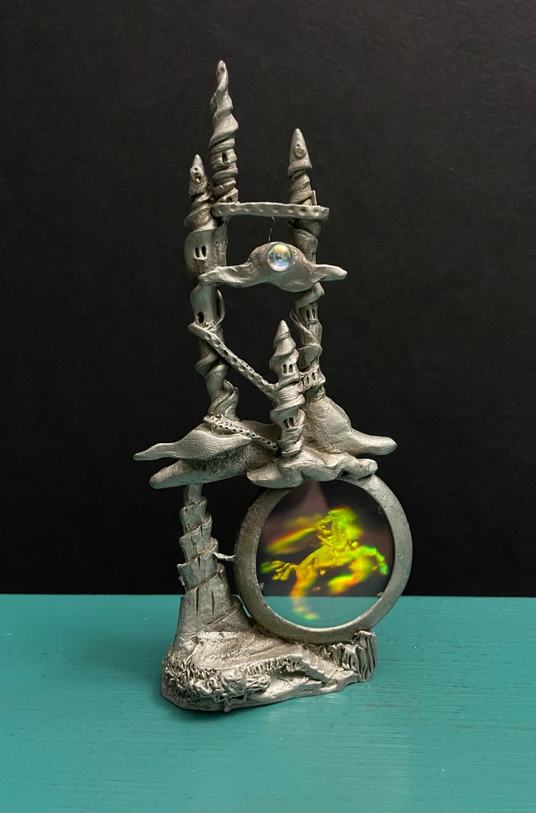 Gallo Pewter Fantasy Hologram Flying Winged Pegasus Castle Clouds Mini Figurine