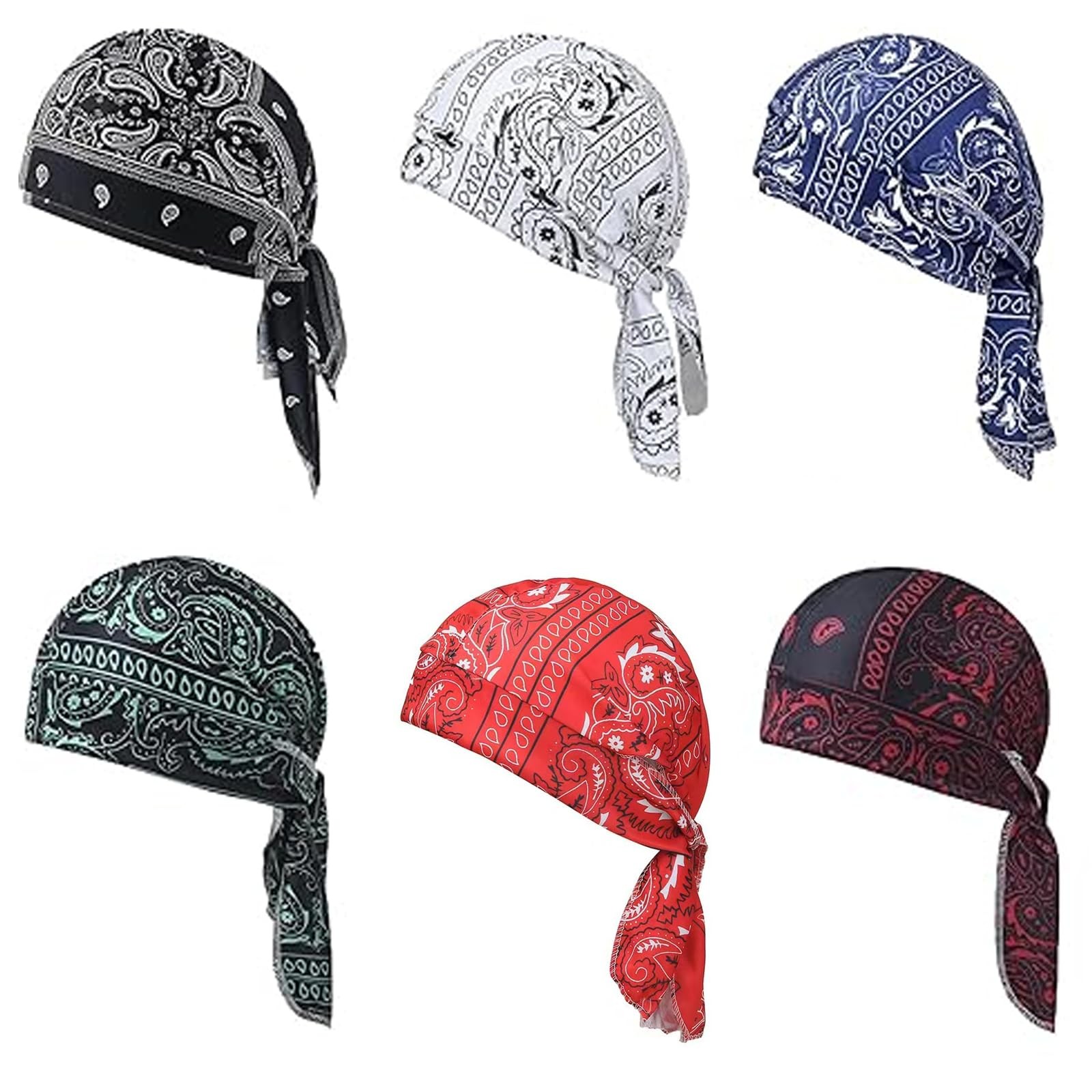 FXUKM 6PCS Paisley Cooling Headscarf Cap elastic cycling One Size, 6pcs