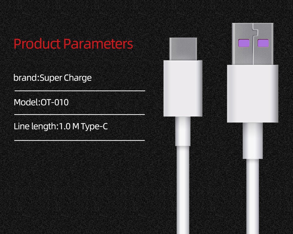 Fast Charger Cable For Samsung Huawei Type C USB-C Data Charging Cable Black