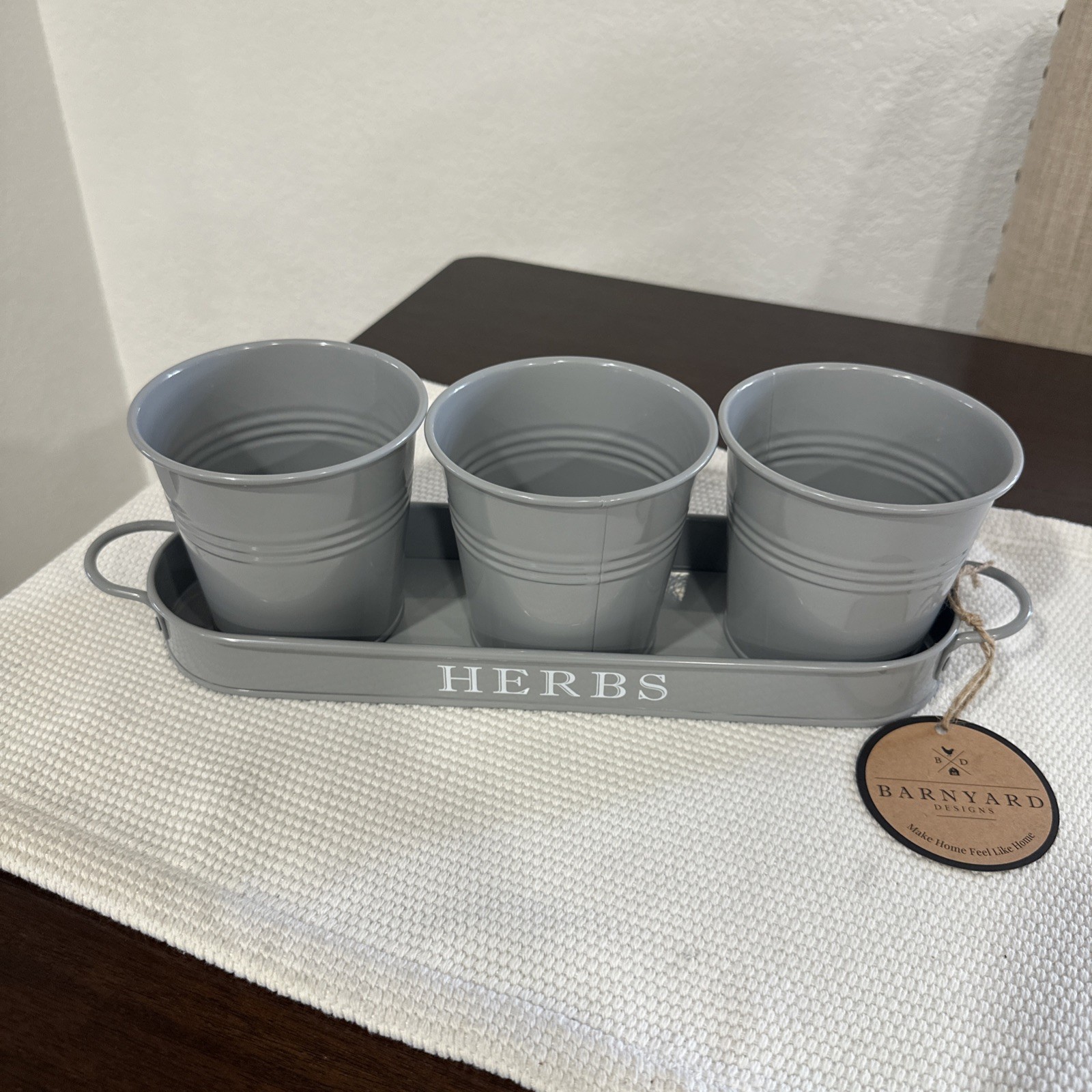 🔥✔️🔥 Barnyard Herb Garden 3-Pot Planter Set with Tray, Metal NIB